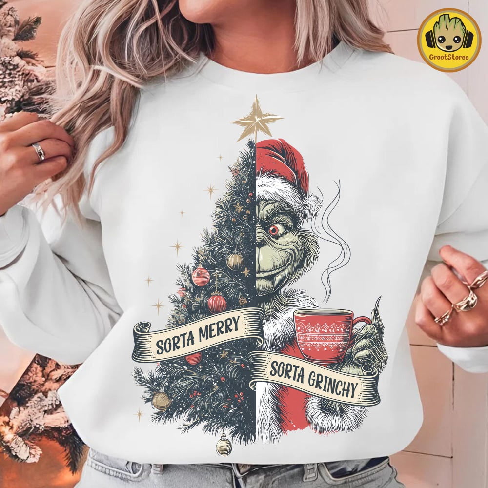 DOVU Sorta Merry Sorta Gri.Nchy Sweatshirt, Retro Green Mean Guy Chris ...