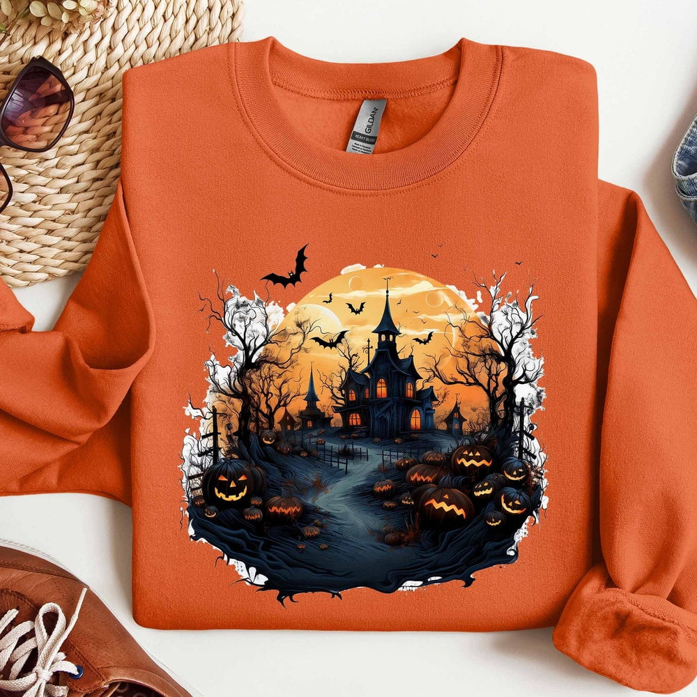 DOVU Spooky Castle With Bat Sweatshirt Cute Women #39 S Spooky Castle Hal DOVU Spooky Castle With Bat Sweatshirt Cute Women #39 S Spooky Castle Hal