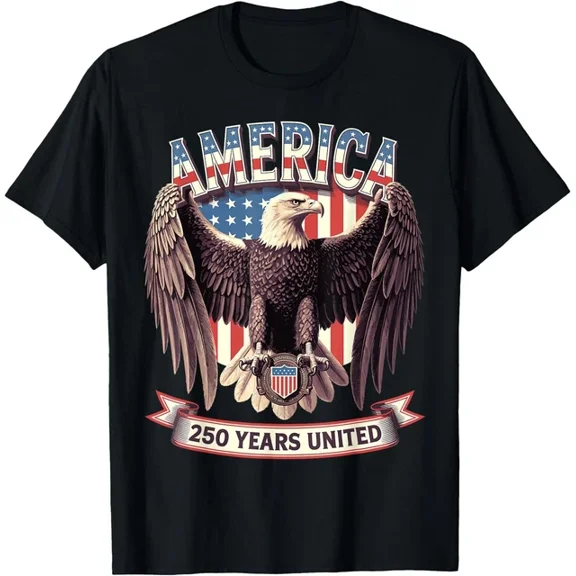 DOVU Usa 250 Years United Bald Eagle Patriotic Flag Graphic T-Shirt Unisex S-5XL Hot Trending Shirt, Vintage Birthday Gift