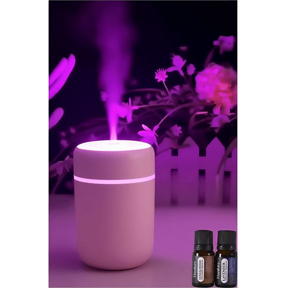 DOVVEE Apple-Style Mini Humidifier + Lavender Essential Oil & Sandalwood Essential Oil (2X Pack) Dreamy Sleep in Dry Weather Lavender & Sandalwood Mini Humidifier for Bedroom 3-In-1 Night Light & Ar