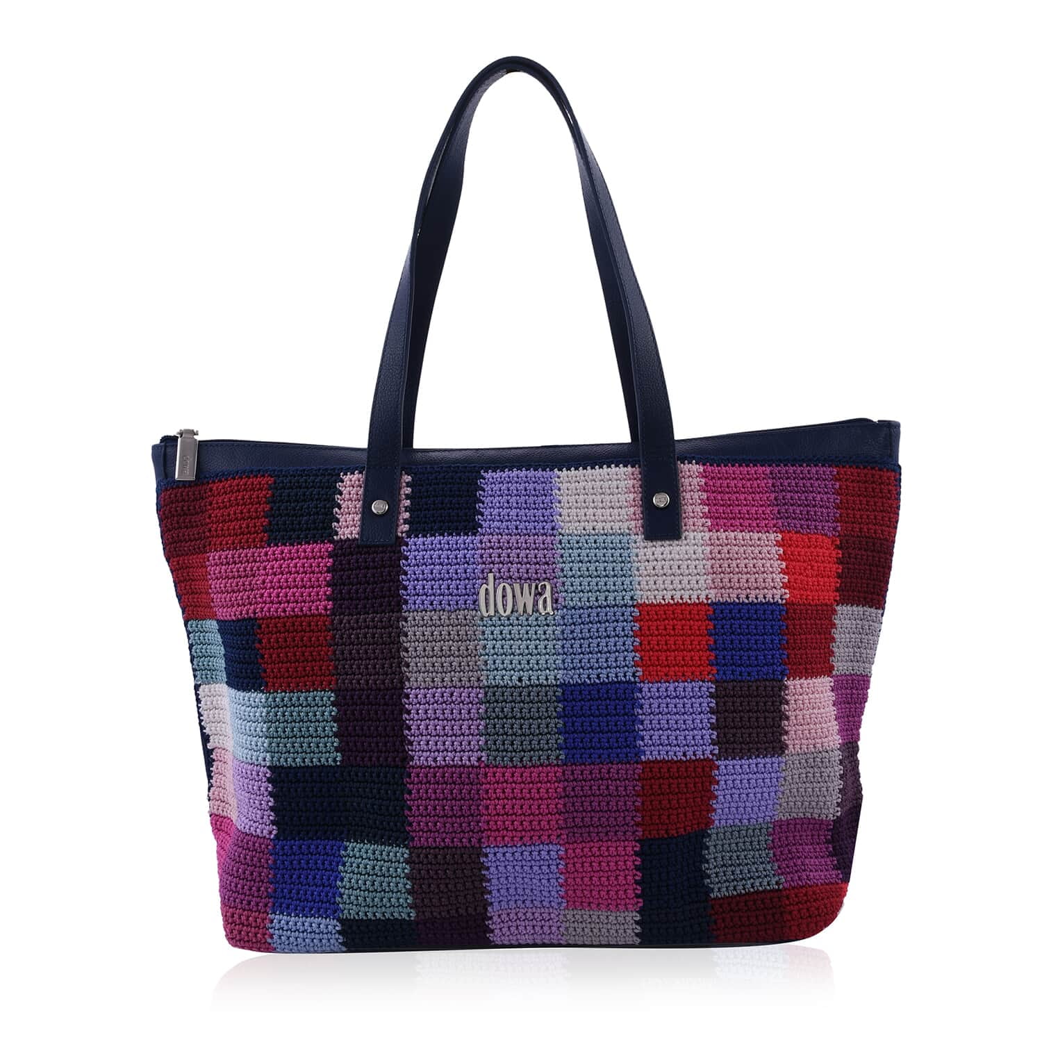 DOWA Multi Color Indigo Nylon with Leather Handwoven Tote Bag