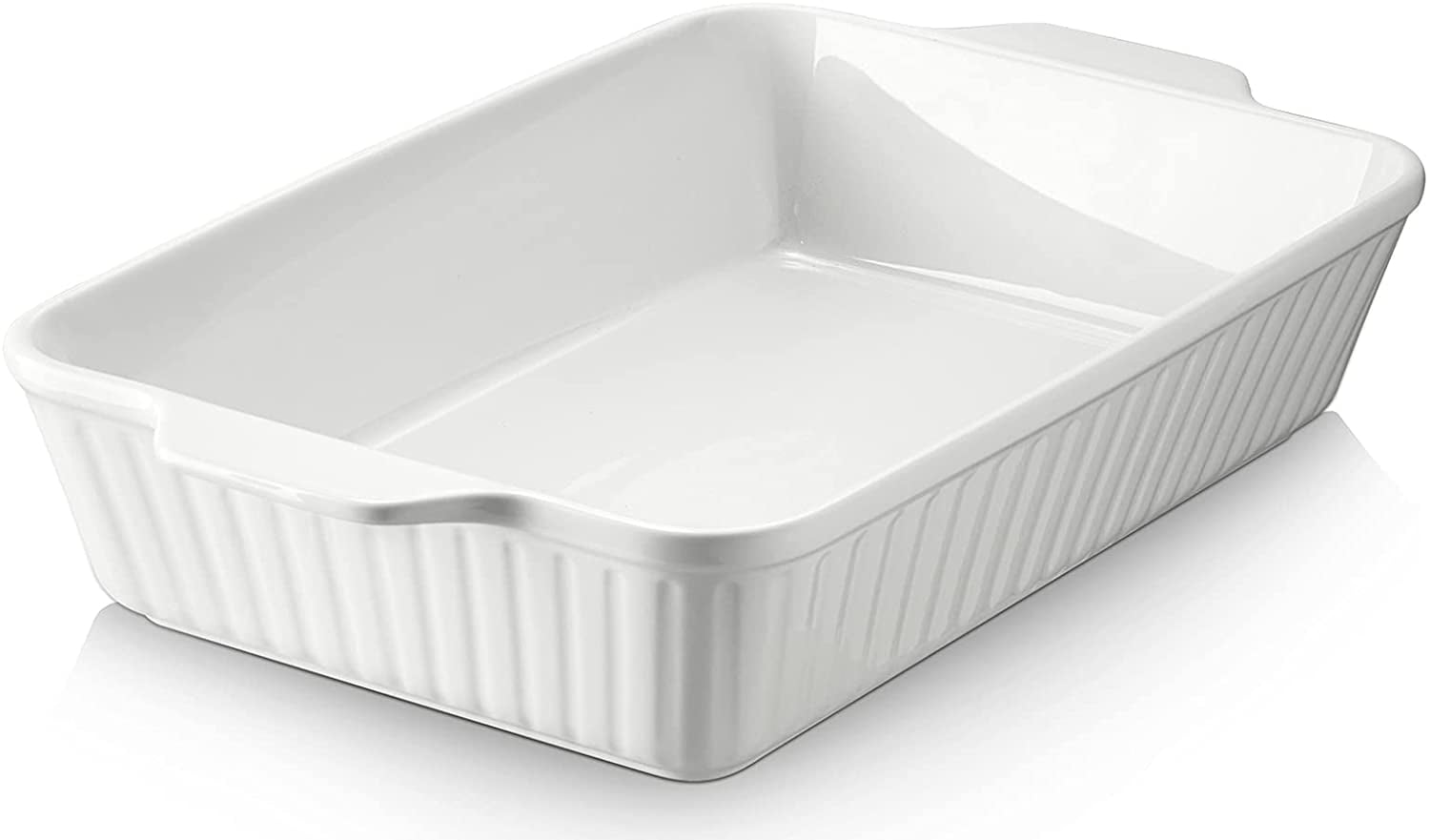 HIC Kitchen Rectangular Lasagna Pan with Handles, Fine White Porcelain, 13  x 9 x 2.5-Inches