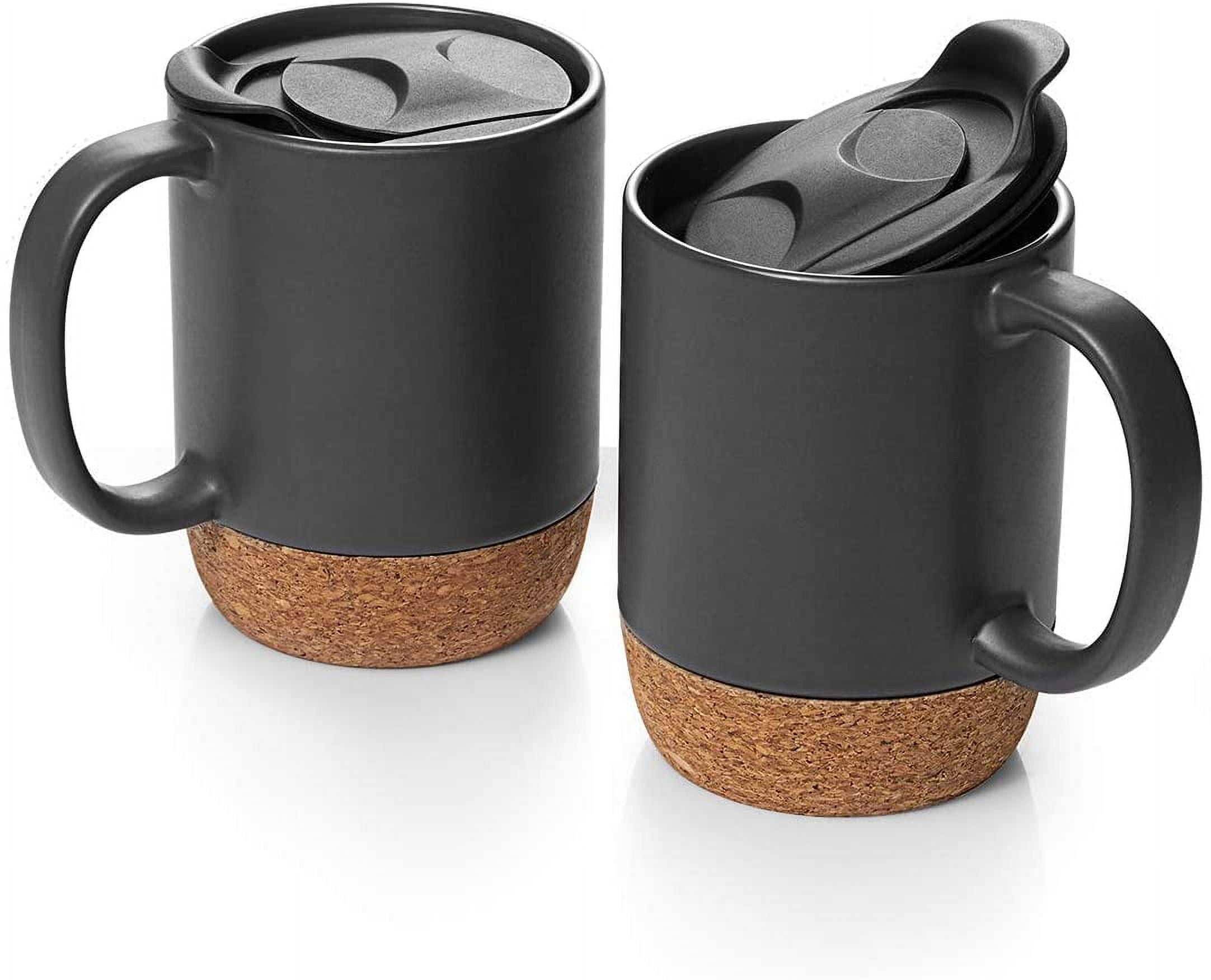 Coffee Mug Set w/Lid and Removable Silicone Base - 12 ounce Slideproof Coffee  Cups w/Handle