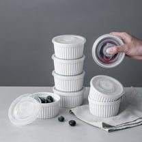 DOWAN 4Oz Small White Ceramic Ramekins Set of 8, Porcelain Tart Ramekins Dishes, Dip and Baking Bowls, Oven Dishwasher Safe Bakeware, Free Sponge Stackable