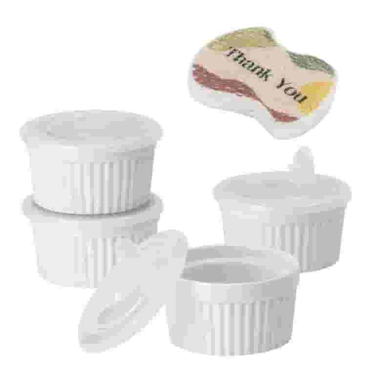 DOWAN 6Oz Small Porcelain Ramekins with Lid Set of 4, White