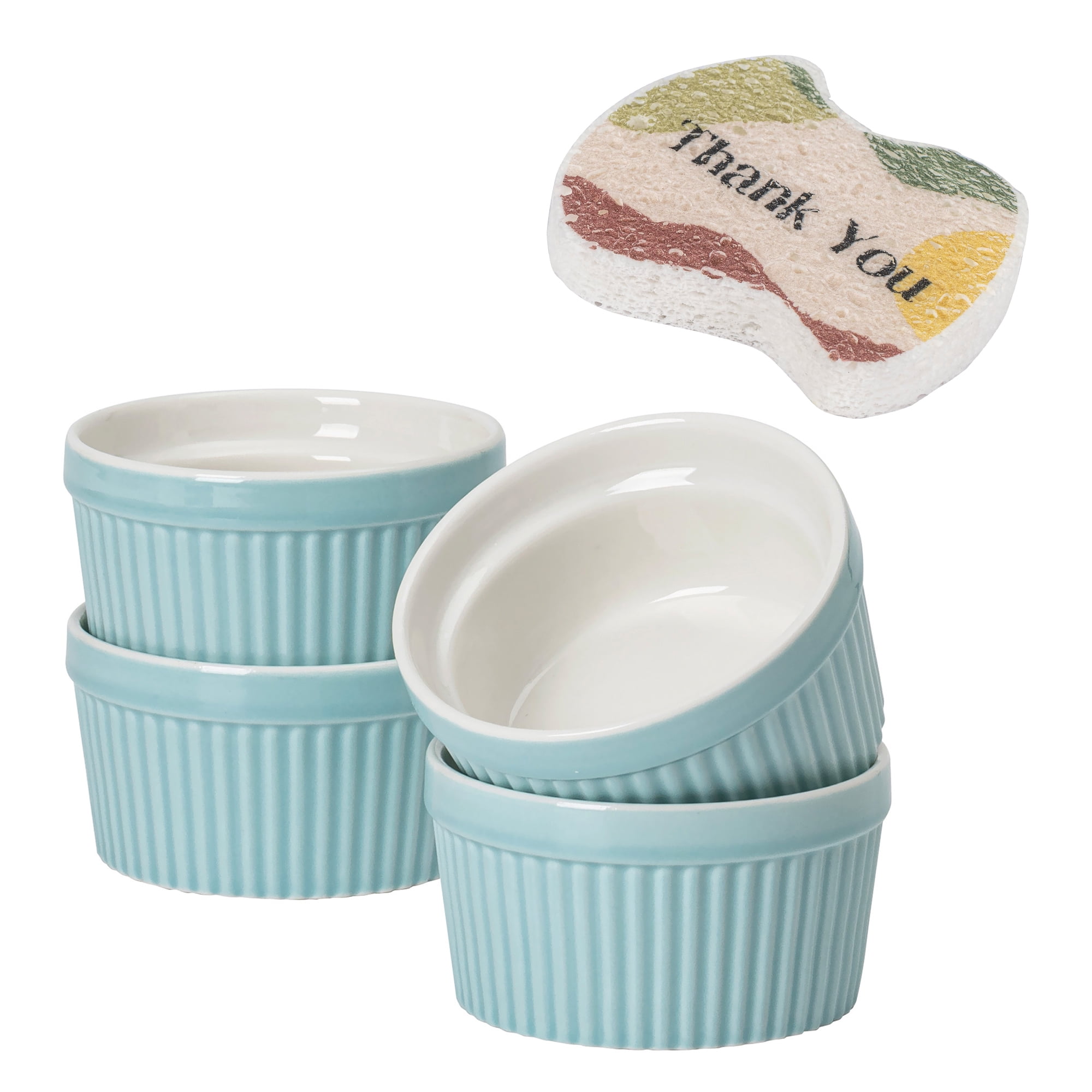 DOWAN 8 oz Ramekins with Scrub Sponge Ramekins for Creme Brulee