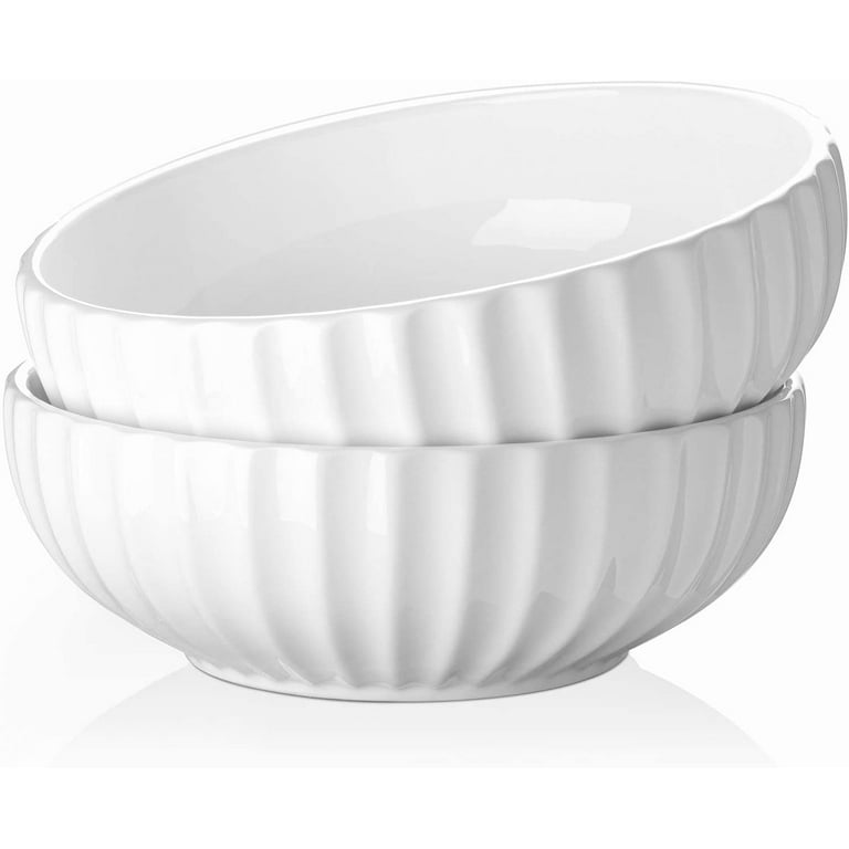 DELLING 60 Oz Large Serving Bowls Set, 8 White Soup Bowls Big Salad Bowls  for Kitchen, Ceramic Mixing Bowls For Pasta, Soup, Fruit Vegetable, Ramen