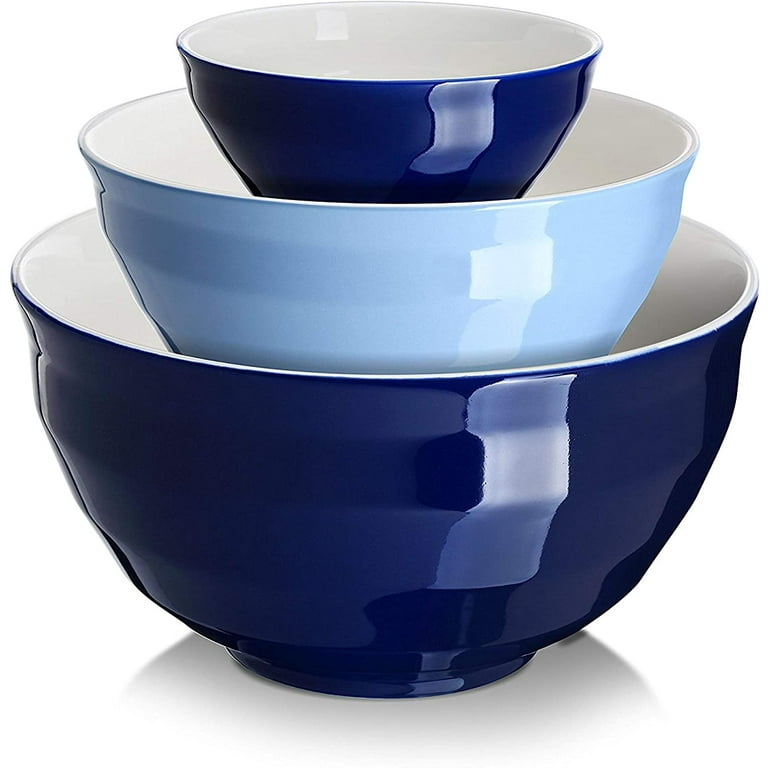 DOWAN Ceramic Mixing Bowls for Kitchen, Size 4.25/2/0.5 Qt Large Serving  Bowl Set, Microwave and Dishwasher Safe, Sturdy & No Scratch, Nesting Bowls  for Space Saving, 3-Piece Set, Blue 