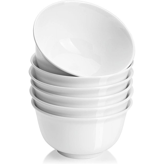 DOWAN Ceramic Soup Bowls for Kitchen, White Deep Cereal Bowls, 20