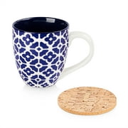 DOWAN Coffee Mug, 19 oz Large Porcelain Mug with Coaster for Coffee Tea, Milk, Cocoa, Ceramic Coffee Cup with Handle for Gift, Blue