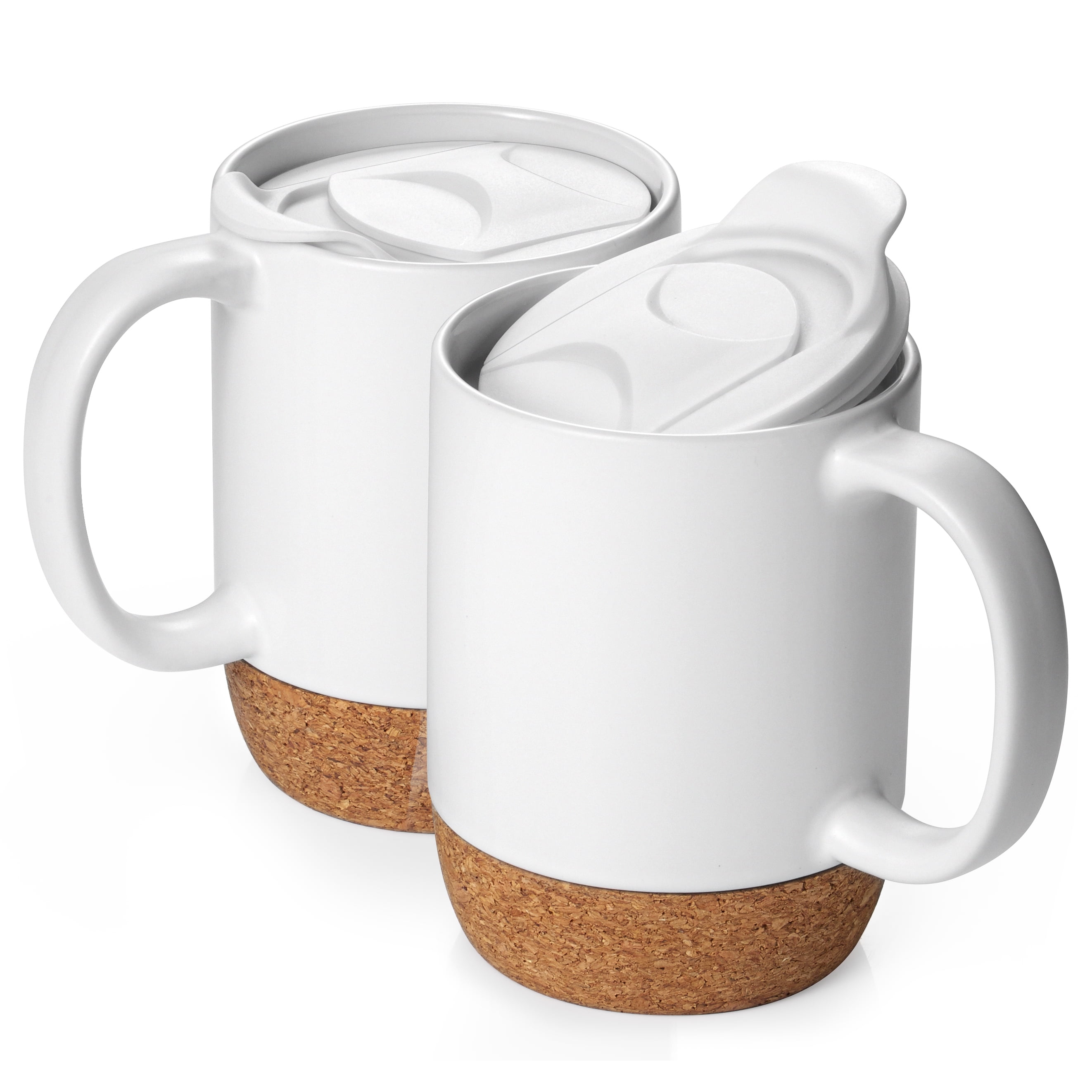 White Double Espresso Cups Set of 4 - Removable Cork Insulating Base Ceramic Coffee Cup Mug 4oz with Removable Cork Sleeve - Stackable - Handleless