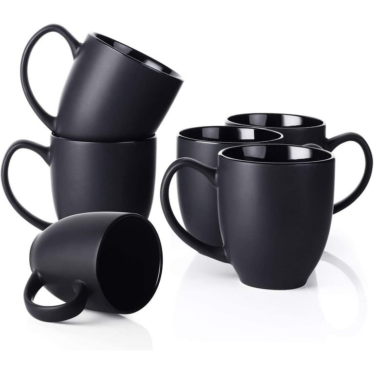Set of 6 Coffee Mug Sets, 14 Ounce Ceramic Coffee, Ribbed Large-sized Black Coffee  Mugs Set Perfect for Coffee, Cappuccino, Tea, Cocoa, Cereal, White 