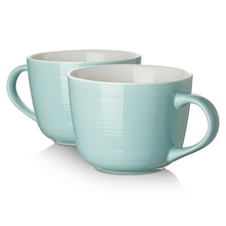 Ceramic Jumbo Soup Coffee Mug - Vicrays Large 27 OZ Round Mugs Extra Big  Bowls Handles Blue Stoneware Friends Wide Oversized Cup Handle Latte
