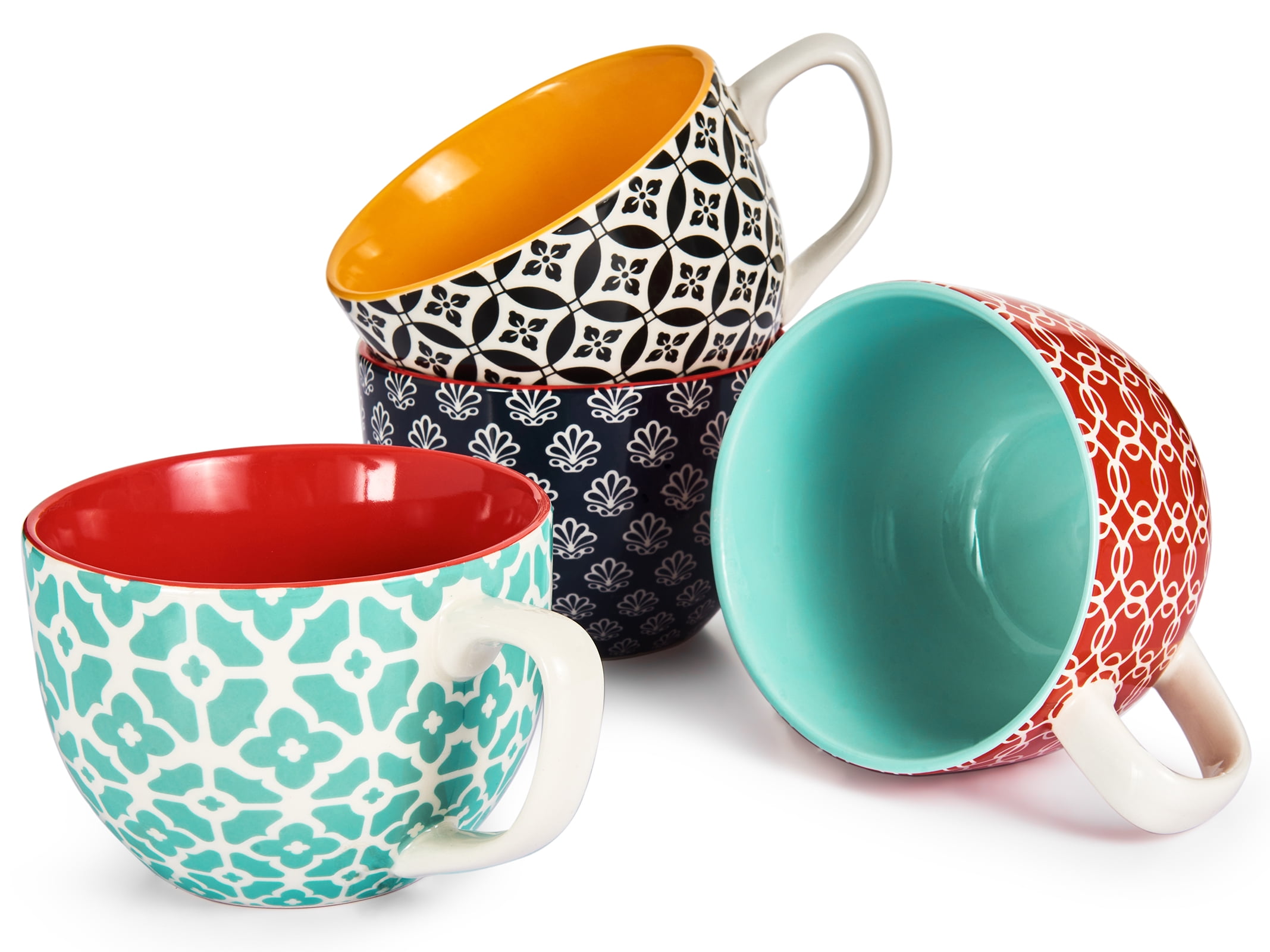 2 Ceramic 10 OZ Mugs Set, Colorful Latte Mugs, TWO Pottery Tea Mugs, Coffee  Mugs With Handle, Bohemian Modern Handmade Coffee Cups 