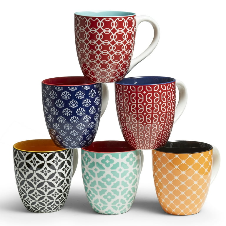 DOWAN Coffee Mugs Set of 6, 19 oz Large Porcelain Mugs with Handle for  Coffee Tea and Cocoa, Ceramic Coffee Cups for Women Men, Vibrant Colors