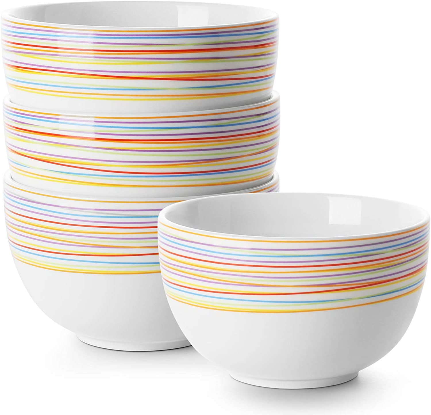 DOWAN 30OZ Large Ceramic Soup Bowls Sets of 4, Colorful Rainbow Stripes