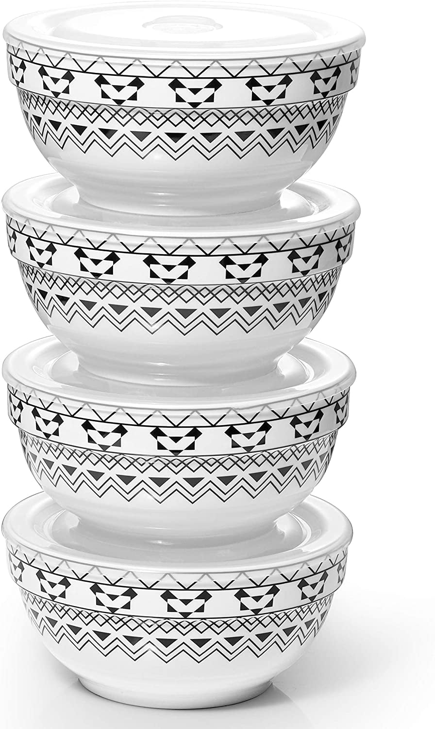 DOWAN Porcelain Bowls Set with Lid, 22 oz Cereal Soup Bowls, Ceramic Food Storage Bowls