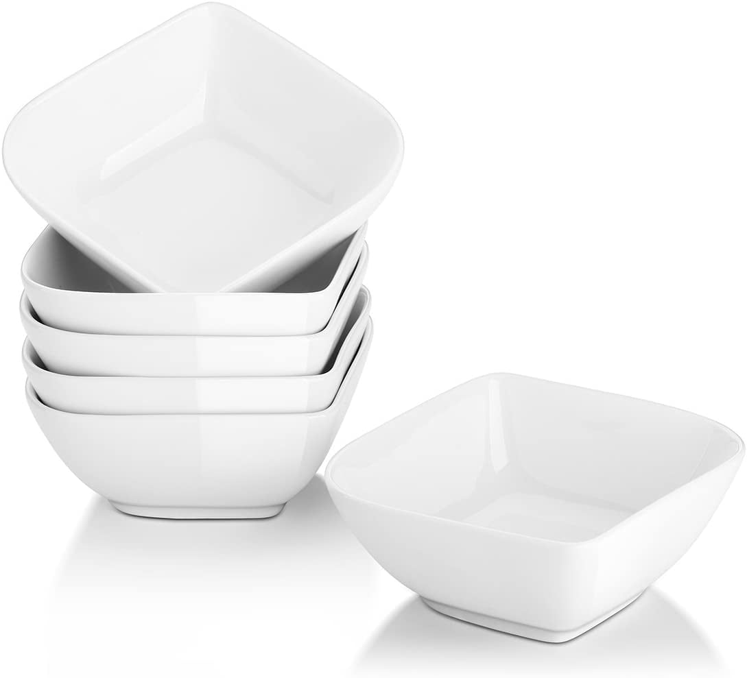 Yedio 6 oz Porcelain Square Bowl, Square Ramekins for Pudding and Snacks,  Porcelain Dip Bowls, Small Serving Bowls for Dip Sauce and Baking, Oven
