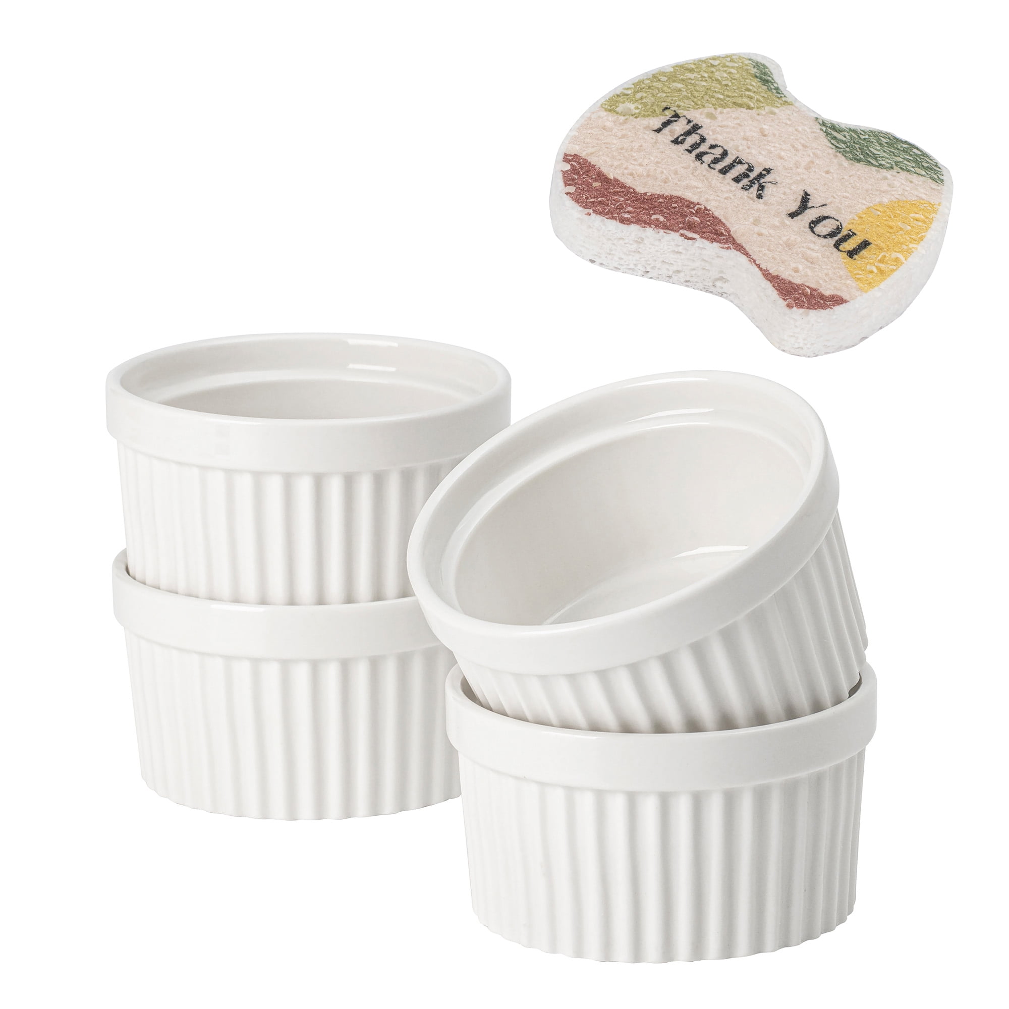 DOWAN Souffle Baking Dish Ramekins with Scrub Sponge- 10 oz Ramekins ...