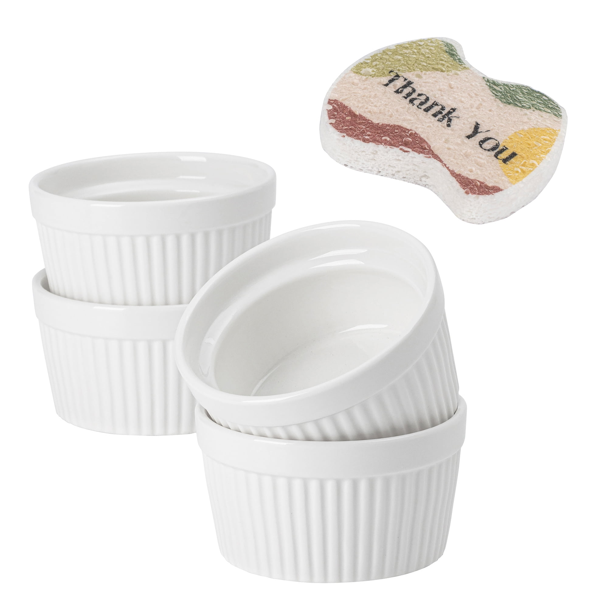 DOWAN Souffle Baking Dish Ramekins with Scrub Sponge 8 oz Ramekins for