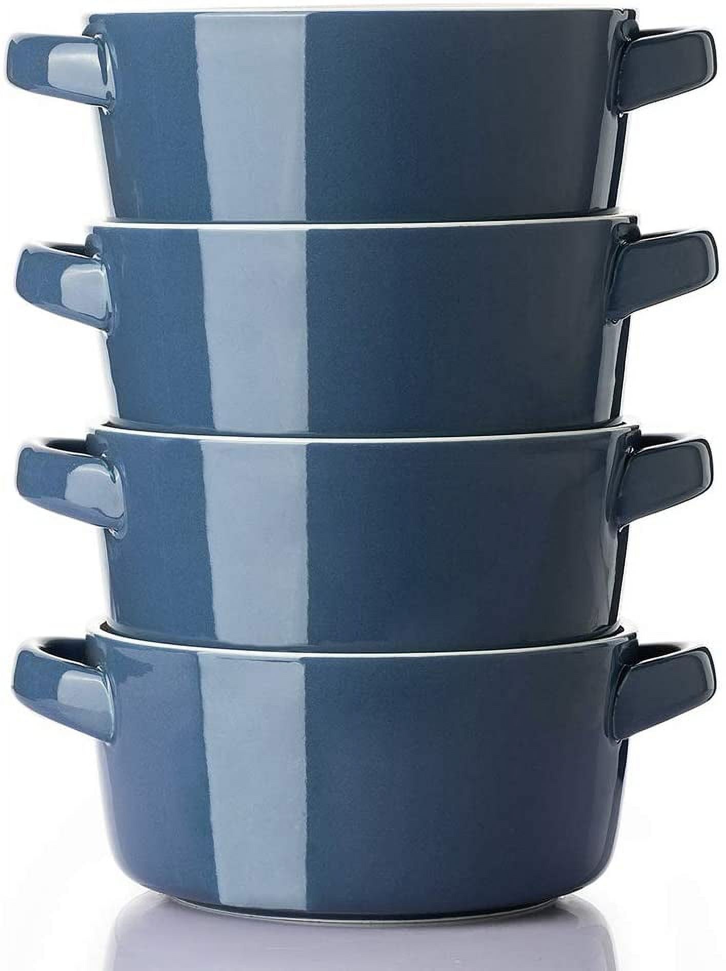 DOWAN Soup Bowl Set with Handles, 4 Pieces 24 OZ Stylish Blue Ceramic