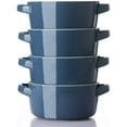 DOWAN Soup Bowl Set with Handles, 4 Pieces 24 OZ Stylish Blue Ceramic