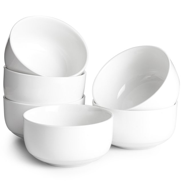 DOWAN 22OZ Soup Bowls, Set of 6, White Ceramic, Microwave & Dishwasher