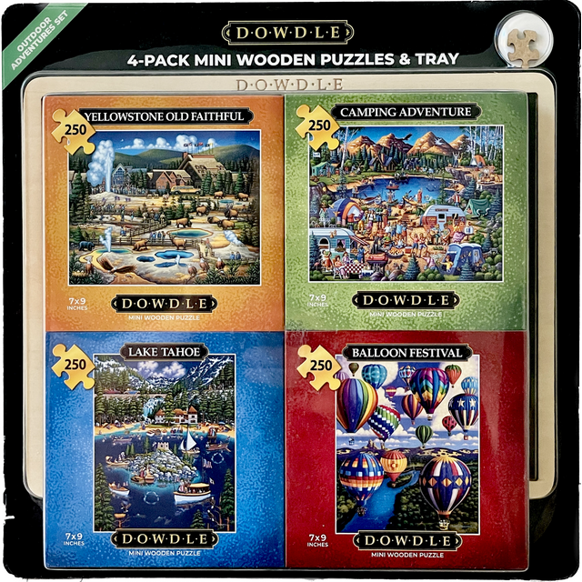 DOWDLE 4Pack Mini Wooden Puzzles & Tray Outdoor Adventures Set, 250