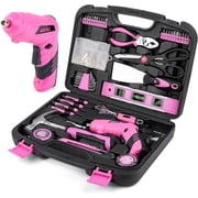 DOWELL 143-Piece Pink Homeowner Tool Set with 3.6V Cordless Screwdriver, Household Hand Tool Kit