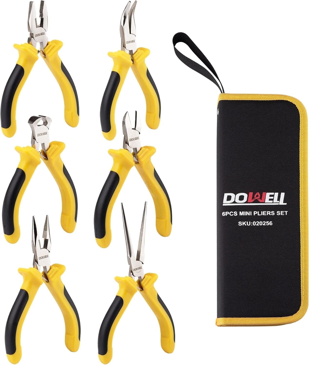 DOWELL 6-Piece Mini Pliers Set, Needle/Diagonal Long/Bent Nose End Cutting and Linesman for Making Crafts Repairing Electronic Devices with Pouch