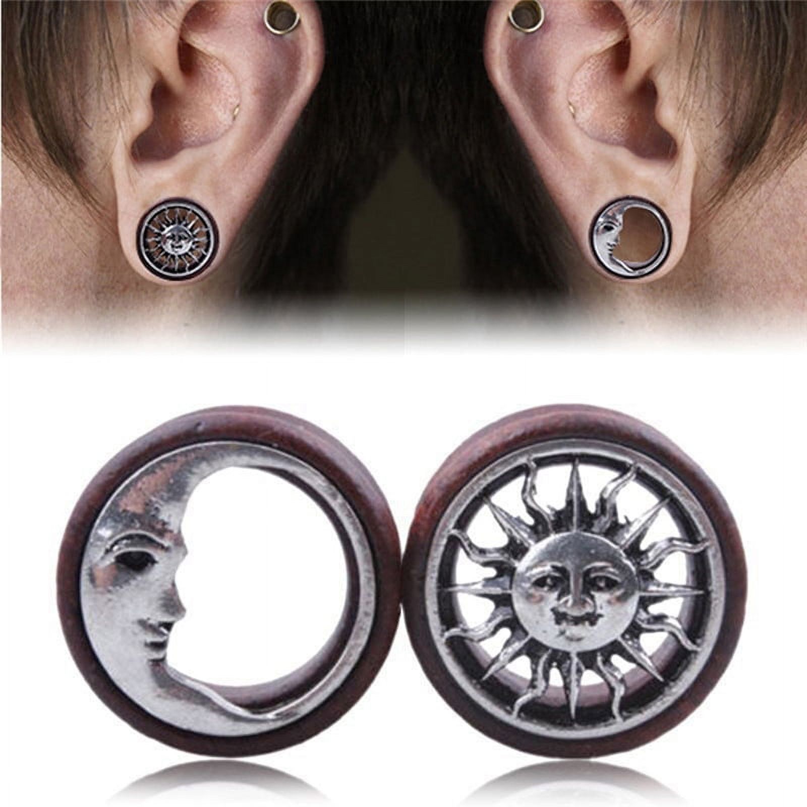 DOWILIN 1Pair Sun & Moon Ear Saddle Tunnels Flesh Earring Gauges Piercing Expander Plugs - image 1 of 5