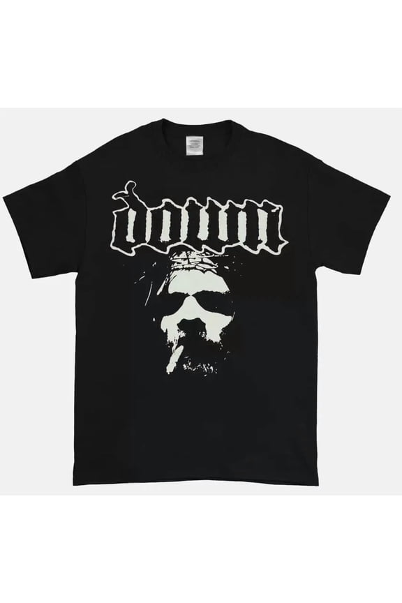DOWN Band FACE Graphic Black Cotton T SHirt Full Size S-5XL