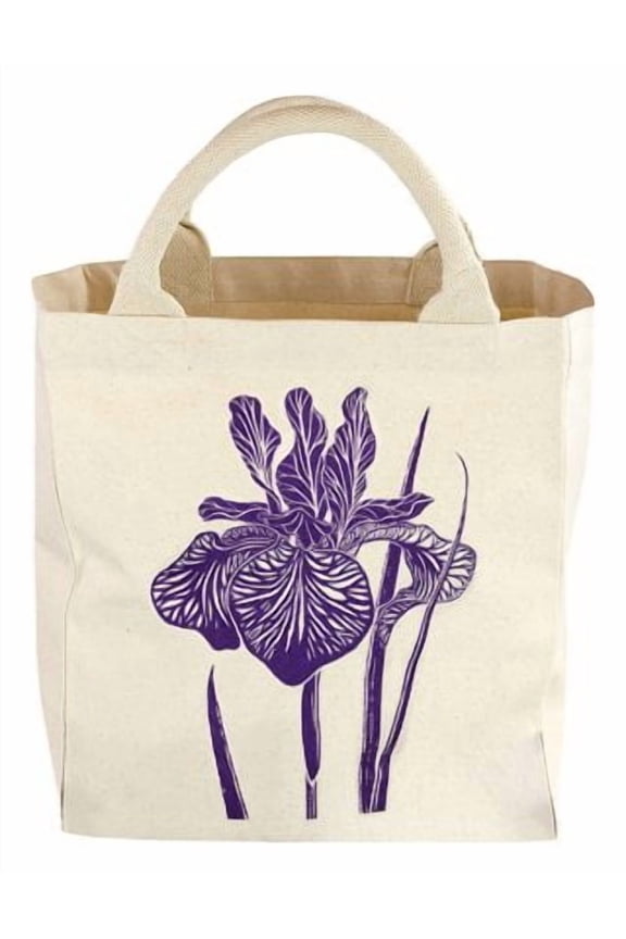 Medium Canvas Tote Iris Design 100% Cotton Canvas Reusable, Washable, Grocery bag, Shopping bag, Reinforced thick Handles