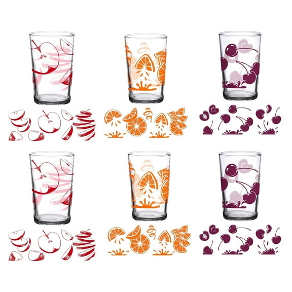DOWN TO EARTH BASICS Vintage Drinking Glass Cups for Juice Variety Pack Apple, Orange and Cherry, 7 oz