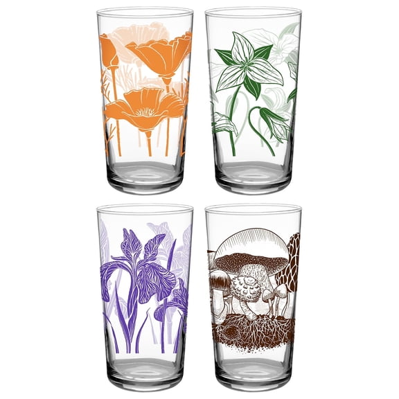 DOWN TO EARTH BASICS Vintage Glass 16.5 oz Variety Pack Poppy, Iris, Trillium, Mushroom