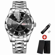 DOWN Top Brand Luxury Man Wristwatch Waterproof Luminous Date Week Men Watches Stainless Steel Quartz Mens Watch Male reloj