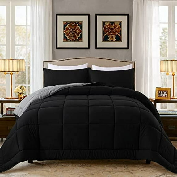 DOWNCOOL Comforter Set -All Season Bedding Comforters Sets with 2 Pillow Cases-3 Pieces Bedding Sets -Down Alternative Red/Black Size Comforter Sets(88"x90")