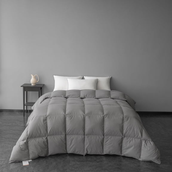 DOWNFORT Down Feather Comforter King Size, 100% Cotton Cover Duvet Insert for All Season, Hotel Luxury Breathable Feather Down Bedding Comforter with Corner Tabs (Gray, 106x90 inches)
