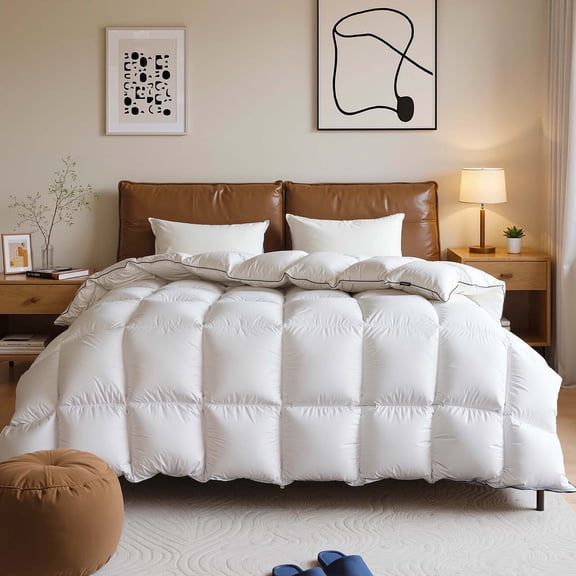 DOWNFORT Down Feather Comforter Queen Size, 100% Cotton Cover Duvet Insert for All Season, Hotel Luxury Breathable Feather Down Bedding Comforter with Corner Tabs (White, 90x90 inches)