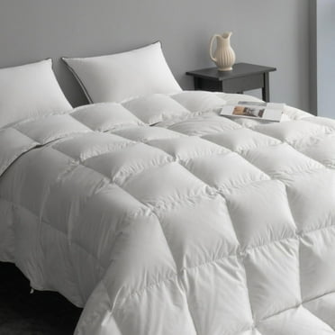 DOWNFORT Luxury High Fill Power Feather Down Comforter Queen Size, Fluffy Duvet Insert, Ultra Soft 100% Cotton Cover, All Season Luxurious Hotel Comforter, 90"x90"