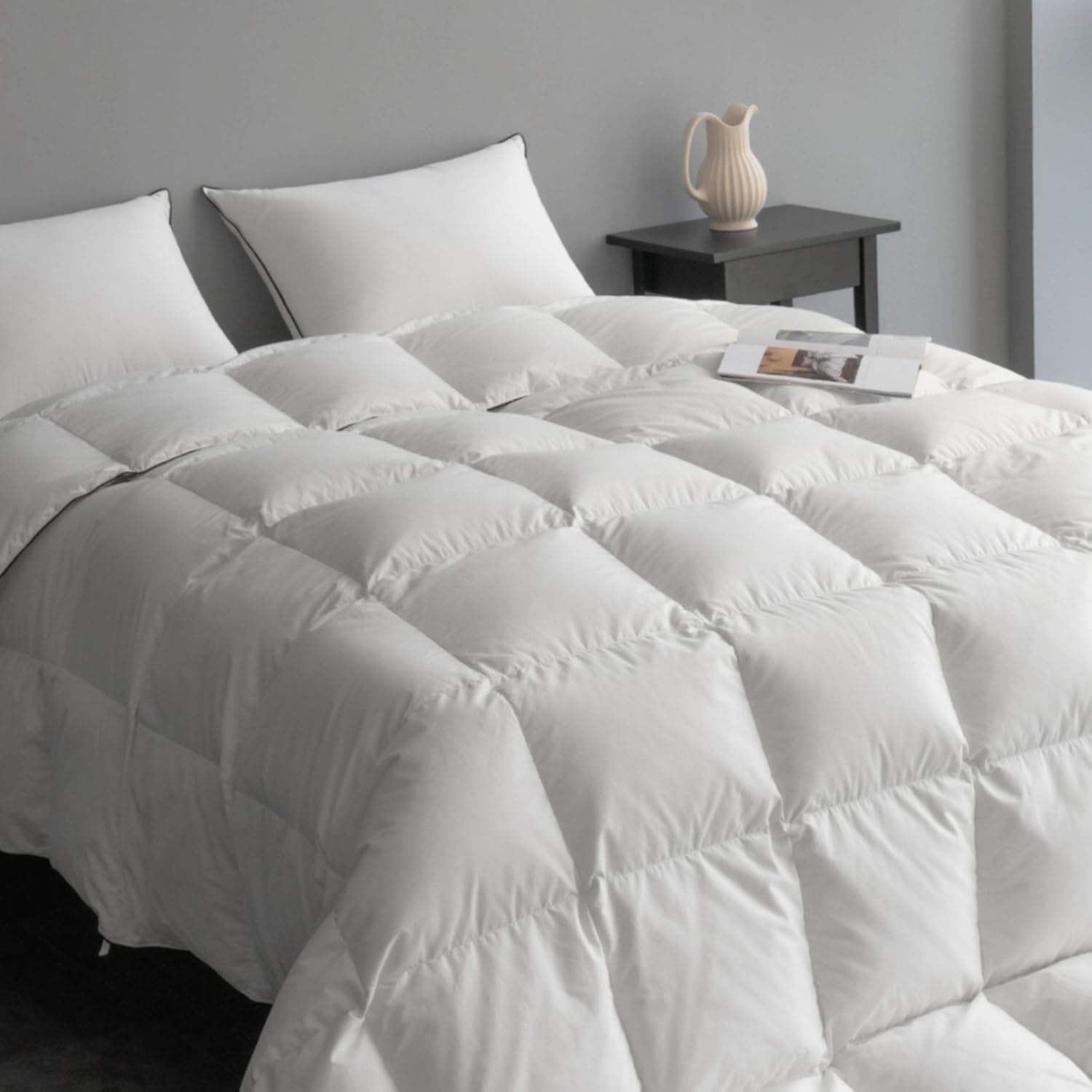 DOWNFORT Luxury High Fill Power Feather Down Comforter Twin Size, Fluffy Duvet Insert, Ultra Soft 100% Cotton Cover, All Season Hotel Comforter, 68"x90"