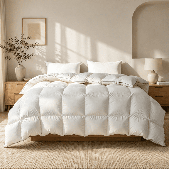 DOWNFORT Feather Down Fiber Comforter Insert Oversized King, Winter Warmth, White