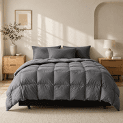 DOWNFORT Feather Down Fiber Comforter Queen Size - Extra Fluffy Gray Duvet Insert, Ultra-Soft, Breathable, All Season Hotel Luxury Bedding Comforter, 8 Corner & Center Loops 90 X 90"
