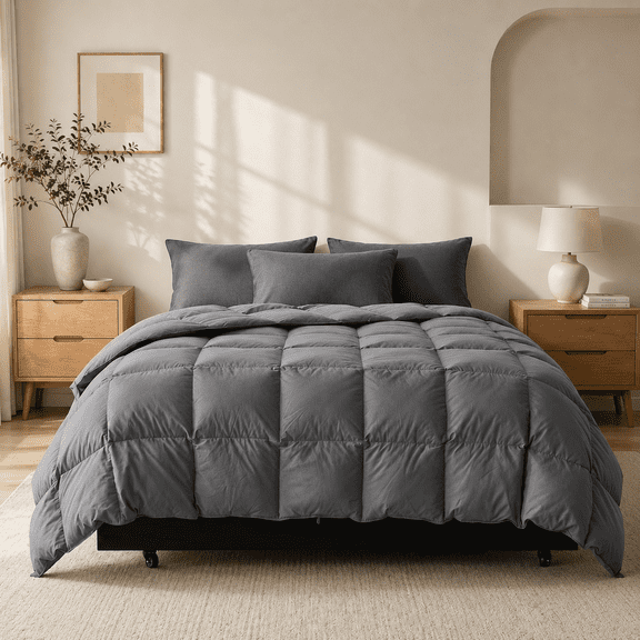 DOWNFORT Down Feather Comforter Twin Size - 750 High Fill Power Heavyweight Winter Duvet Insert, Luxurious Hotel Medium Warmth Bedding Comforter (68 X 90")