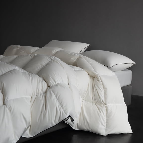 DOWNFORT Feathers Down Fiber Comforter Twin Size - High Fill Power All Season Fluffy and Cozy White