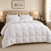 DOWNFORT Goose Down Fiber Comforter King Size, Fluffy & Breathable Hotel Duvet Insert, All-Season with Corner Tabs, White
