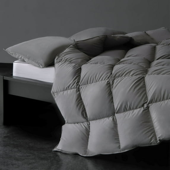 DOWNFORT Luxury Feathers Down Fiber Comforter Oversized King Size,High Fill Power All Season Duvet Insert, Ultra Soft Hotel Collection Comforter, Fluffy and Cozy 120 X 98" Grey