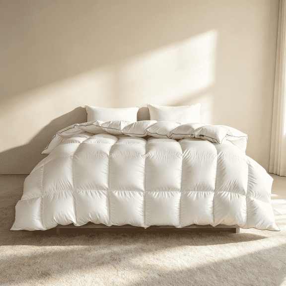 DOWNFORT Down Feather Comforter Queen Size - 750 High Fill Power Lightweight All Season Duvet Insert, Luxurious Hotel Medium Warmth Bedding Comforter (90 X 90")