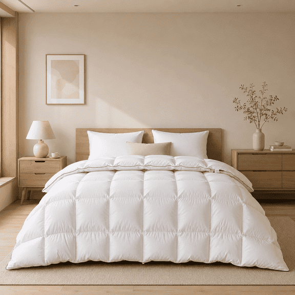 DOWNFORT Luxury Goose Feather Down Fiber Comforter Full Size Extra Fluffy White Duvet Insert, Ultra Soft & Breathable, Noiseless All Season Hotel Collection Bedding