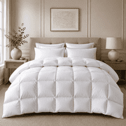 DOWNFORT Luxury Goose Down Fiber Comforter Queen Size   100% Cotton Shell Fluffy White Duvet Insert, Ultra Soft & Breathable, All Season Hotel Collection Bedding